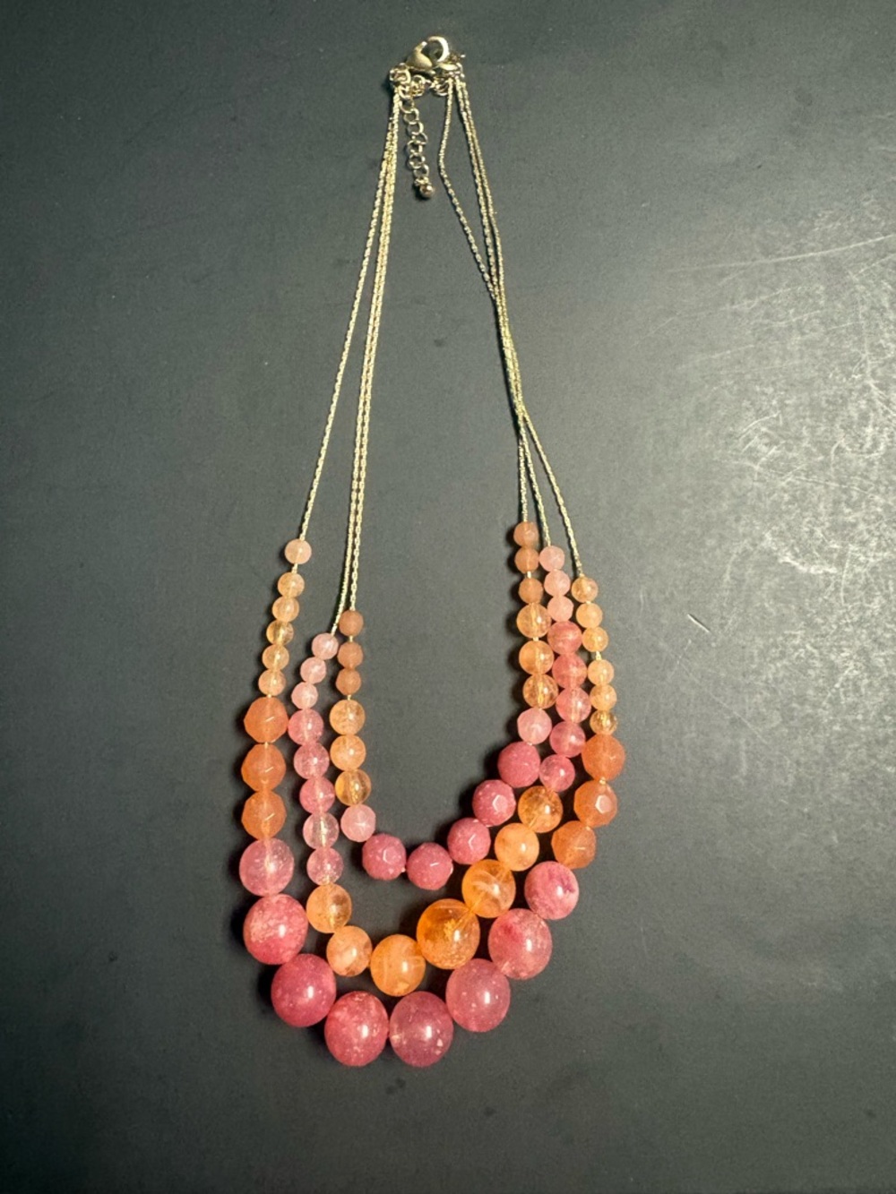 Three-Strand Pink & Orange Beaded Layered Necklace